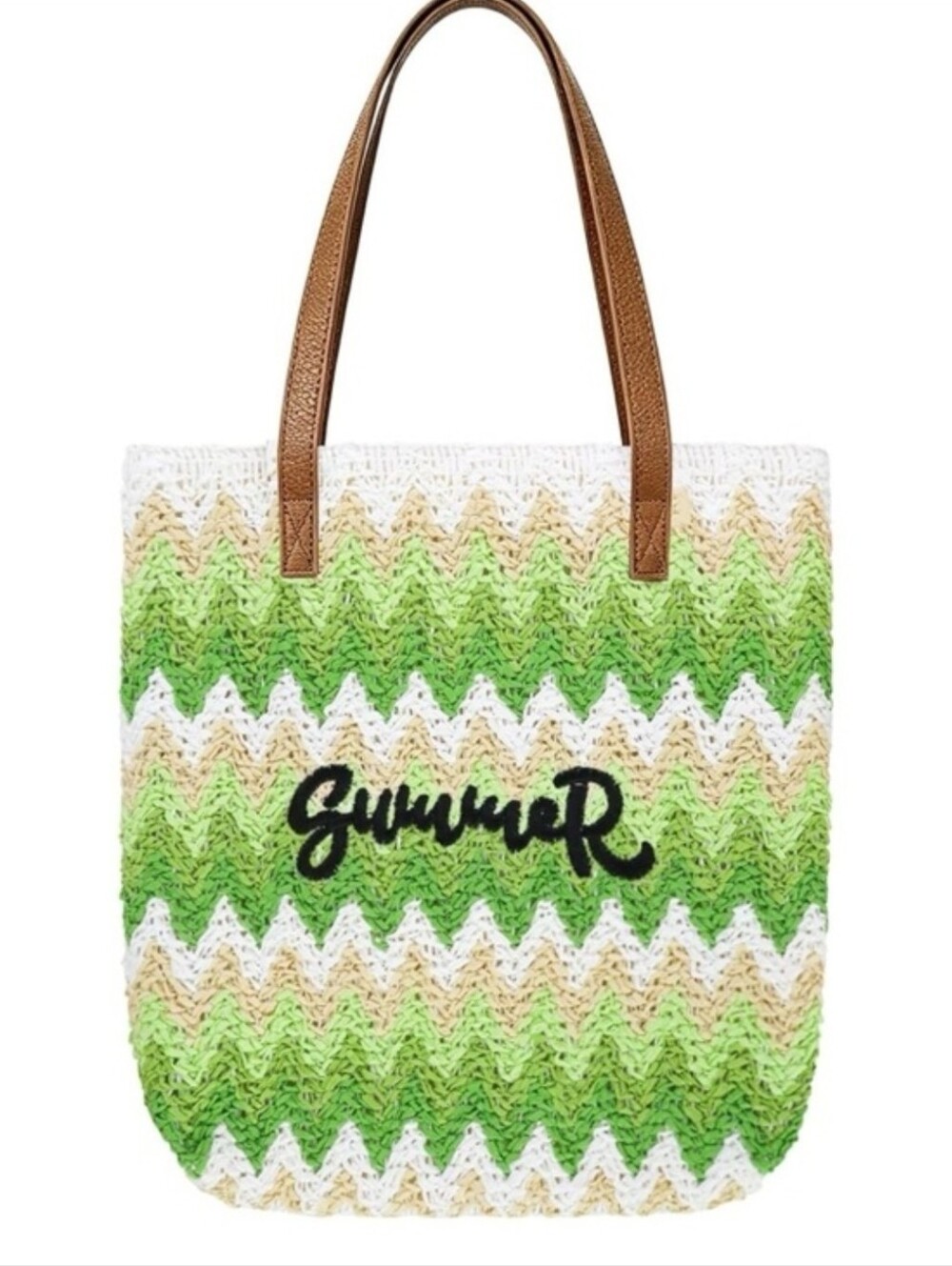 Crochet NWT Zigzag Beach Tote - Green & White MSRP